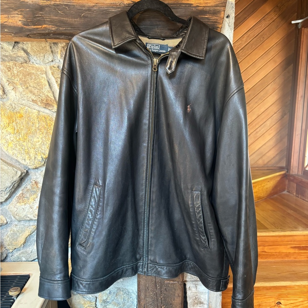 SOLD Vtg.Polo Ralph Lauren Men's Black Genuine Leather Pony Logo Bomber Jacket